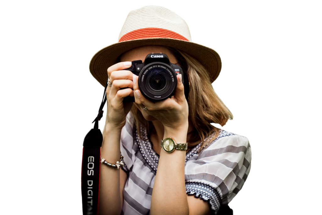 Photography Explorer Home Banner Transparent Image - Woman holding a Canon DSLR